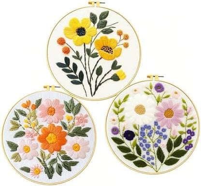 Zhenqing Floral Embroidery Kit for Beginners, 3 Patterns, 7.8in Hoop by ZhenqingHomeFlagship