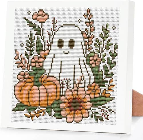 Ghost Flower Stamped Cross Stitch Kits for Adults Beginners with Frame by DIYHomeDecor