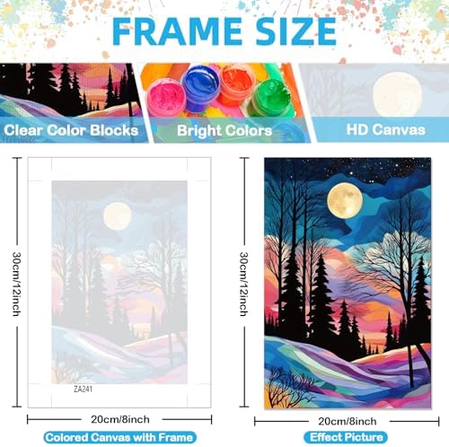 EggSun 6 Pack Framed Paint by Numbers Kit for Adults,Beginners with Wooden Easel,DIY Acrylic Oil Painting Paint by Numbers Kits on Canvas for Home Decor(Moon Mountain Lake Landscape,8x12Inch) - Image 4