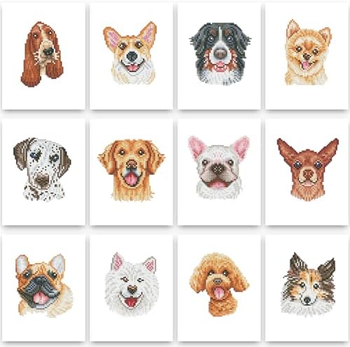 PeakLuv 12 Pcs Dog Small Diamond Art Kits, Puppy Mini Diamond Painting Kits for Adults Beginners, 5D DIY Square Drill Diamond Dots, Quickly Finishable Animal Gem Art for Home Wall Desktop Decor, 6X7in by PeakLuv