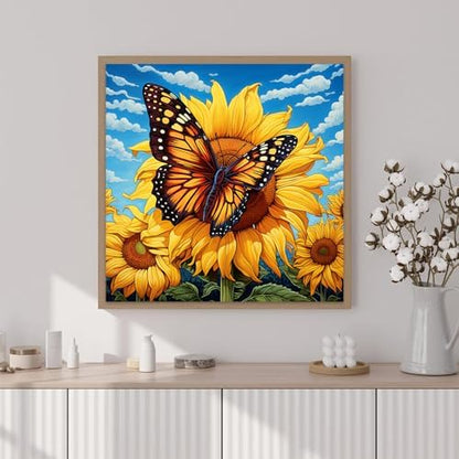 Artunion Framed Paint by Numbers Kit for Adults Beginners & Kids Ages 8-12,Sunflower Butterfly Paint by Number with Frame,Floral Paint by Numbers Kit on Canvas 10 * 10 Inch Without Easel - Image 2