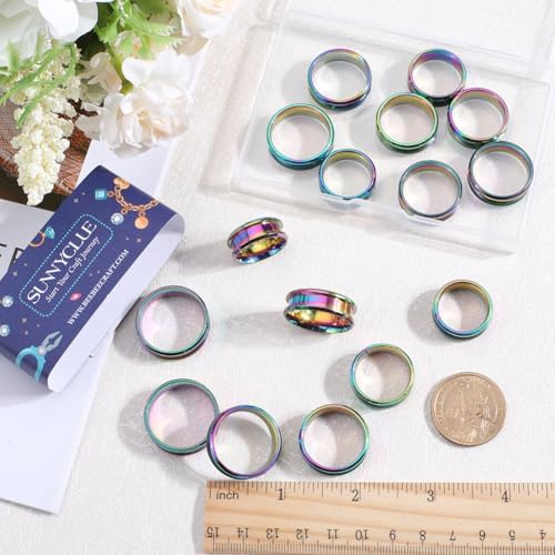 SUNNYCLUE 1 Box 18Pcs Ring Cores Inlay Ring Blanks Stainless Steel Rainbow Color Grooved US Size 7/8/9/10/11/12 Round Empty Jewelry Findings for Jewelry Making Kits Men Women - Image 4