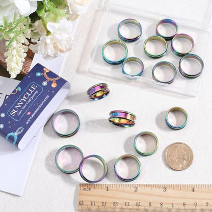 SUNNYCLUE 1 Box 18Pcs Ring Cores Inlay Ring Blanks Stainless Steel Rainbow Color Grooved US Size 7/8/9/10/11/12 Round Empty Jewelry Findings for Jewelry Making Kits Men Women - Image 4