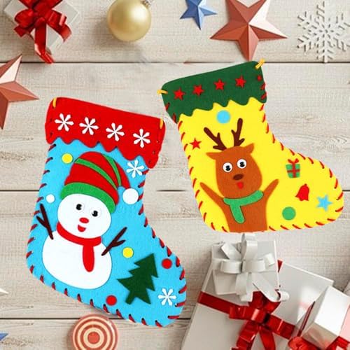 Yssreey 8 Sets Christmas Felt Crafts DIY Christmas Felt Stockings with Ornaments Handmade Sewing Sock Kits Create Your Own Christmas Stockings for Kids Christmas Favors - Image 6
