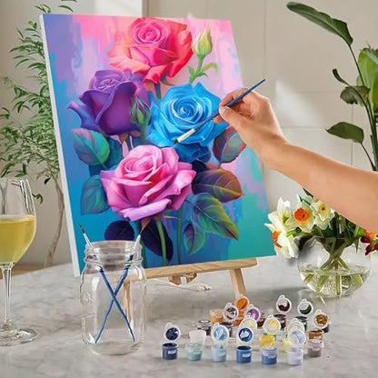 MaiMMaledy Paint by Numbers Kit for Adults Beginners Canvas Pictures with Framed Drawing Painting Acrylic Pigment with Wooden Triangle Easel Rose 8Wx12L inch - Image 2