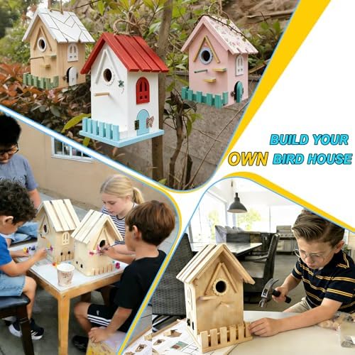 Wooden Bird Houses Kit for Kids and Adults, DIY Craft for Adults with Paint Set, Art Craft Outdoor Birdhouse, Hanging Birdhouse for Garden Yard Decor (1 Pack) - Image 3