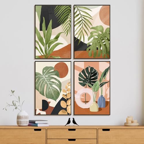 4 Pack Framed Paint by Numbers Kit for Adults with Wooden Easel, Plant - Image 2