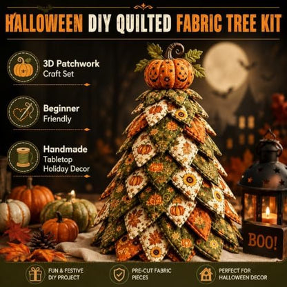 Muhubaih DIY Halloween Christmas Quilted Fabric Tree Kit, 3D Padded Patchwork Sewing Craft Kit for Beginners, Home Office Mantel Shelf Tabletop Decor, Handmade Holiday Gift for Craft Lovers - Image 2