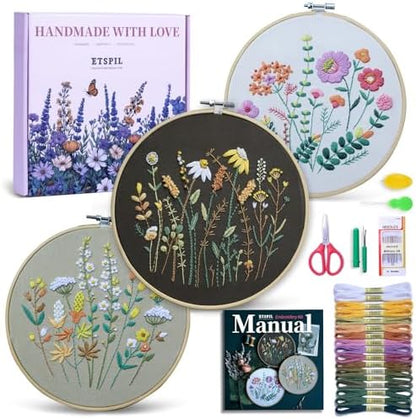ETSPIL Embroidery Kit for Beginners, 11 Stitches, Easy to Follow, 4K Video by ETSPIL