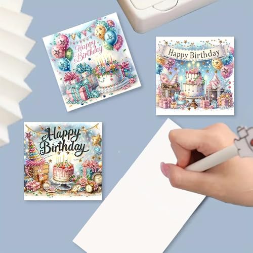 DIY Diamond Greeting Cards Set, 5D DIY Diamond Art Painting Festival Style Greeting Card, DIY Christmas Card Making Kits for Family Friends Handmade Gift-#28-Birthday - Image 5