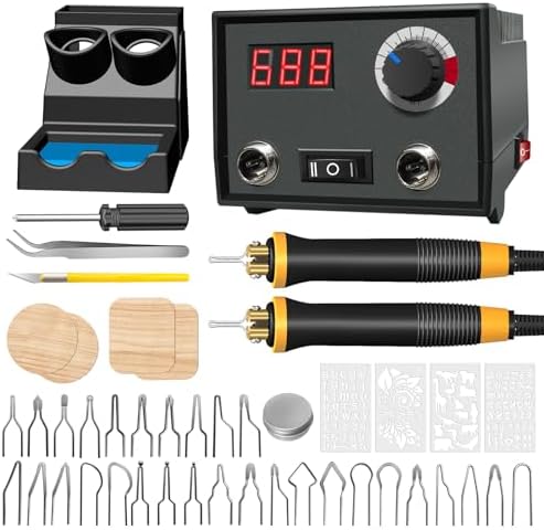 FIRElood Wood Burning Tool, Wood Burner kit Pen 25~750℃, Wood Burning kit with Digital Thermometer Temperature Adjustable Temperature, 2 pyrographic Wood Burning pens, 30 Wood Burning Pen Tips by FIRElood
