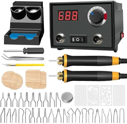 FIRElood Wood Burning Tool, Wood Burner kit Pen 25~750℃, Wood Burning kit with Digital Thermometer Temperature Adjustable Temperature, 2 pyrographic Wood Burning pens, 30 Wood Burning Pen Tips by FIRElood