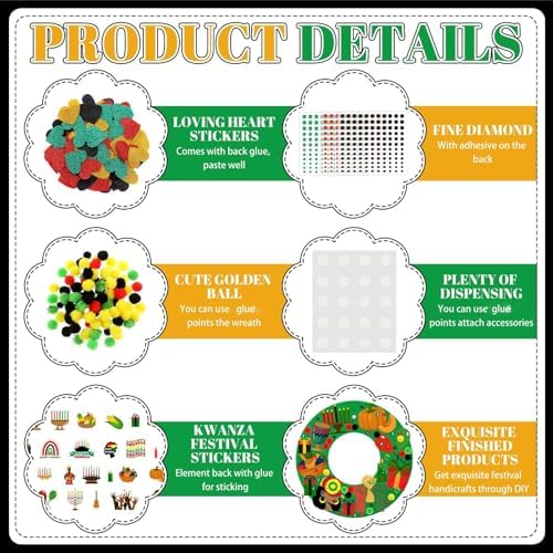 Wavwavw 472 Pcs Kwanzaa DIY Wreath Craft Kit Kwanzaa Arts Decorations with Candle Drum Elephant Heart Stickers for African American Indoor Outdoor Home Party Favors - Image 5