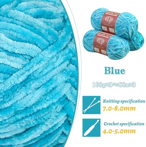 LUNARM Chenille Yarn 3 Pack 3.5oz Chunky Blanket Velvet Yarn 263 Yard - Image 3