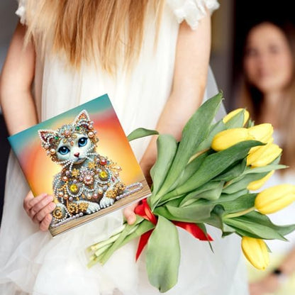 jinglinhh 6pcs Moonlit Wolf Owl Lion Elephant Cat Diamond Art Painting Greeting Cards with Envelopes, DIY Card Making Kits for Adults, Diamond Art Postcards Holiday Cards Craft Gifts - Image 5