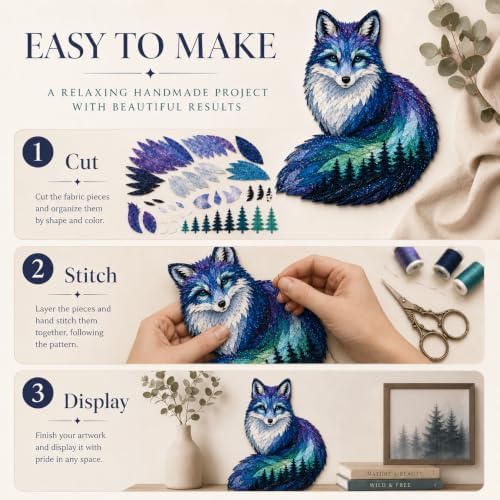 Northern Lights Animal Embroidery Kit DIY Fabric Patchwork Craft Set (F+WH) - Image 5
