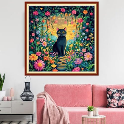 Redxing Stamped Cross Stitch Kits Embroidery kit for Beginners Adults Full Range of Embroidery Patterns Starter Kits DIY Printed Cross Stitch Kits Needlepoint Kits 11CT-Garden Cat 18x18 inchs - Image 2