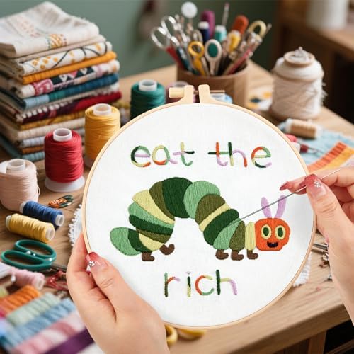 Hungry Caterpillar Embroidery Kits for Beginners Adults, Cute Embroidery Starter Kits, Counted Cross Stitch Kits for Beginners DIY Craft Kits for Adults Women, Embroidery Hoop, Thread & Video Tutorial - Image 2