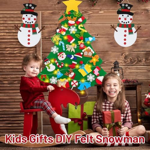 Sunicon DIY Felt Snowman Set, Detachable Felt Snowman for Wall, Crafts Kit Wall Hanging Gifts for Winter Holiday Party Decorations(Red and Green Scarf Snowman) - Image 3