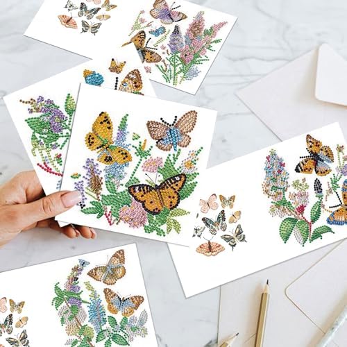 jinglinhh 12pcs Diamond Art Painting Butterfly Among Flowers Greeting Cards with Envelopes, DIY Card Making Kits for Adults, Diamond Art Christmas Cards for Birthday Holiday Gifts - Image 7