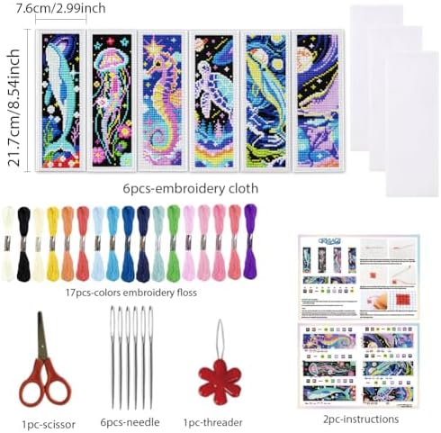 ORIGACH 6 Set Cosmic Ocean Cross Stitch Bookmark Kit for Beginner - Image 2