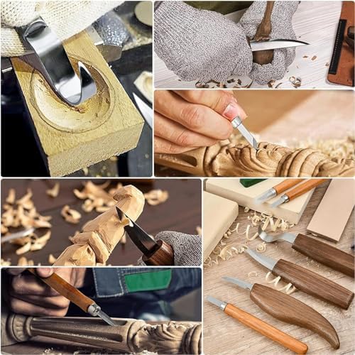 15Pcs Wood Carving Knife Set Walnut Wood Whittling Kit with Detail Wood Knife, Hook Knife for Beginners Wood Carving Tools with Zipper Bag for Kids Adults Woodworking DIY - Image 6