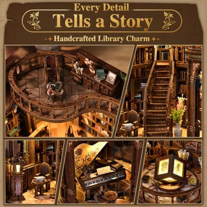DIY Miniature House Kit for Adults, Tiny Dollhouse Book Nook Kit Bookshelf Crafts Decor, 3D Wooden Puzzle, Gifts for Family Friends Adults Teens, Dream Book Loft - Image 6