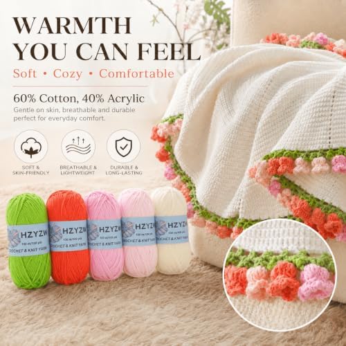 Crochet Flower Blanket Kit for Beginners, 40'' Lily of The Valley Bouquet, Blanket Shawl Throw Kits for Adults, How to Knitting with Yarn, Home Decor Gifts for Crocheters (White-Pink Lily) - Image 3