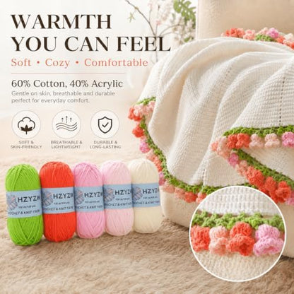 Crochet Flower Blanket Kit for Beginners, 40'' Lily of The Valley Bouquet, Blanket Shawl Throw Kits for Adults, How to Knitting with Yarn, Home Decor Gifts for Crocheters (White-Pink Lily) - Image 3
