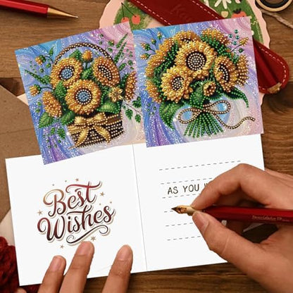 jinglinhh 12pcs Sunflower Basket Diamond Art Painting Greeting Cards with Envelopes, DIY Card Making Kits for Adults, Diamond Art Christmas Cards for Birthday Holiday Postcards Craft Gifts - Image 6