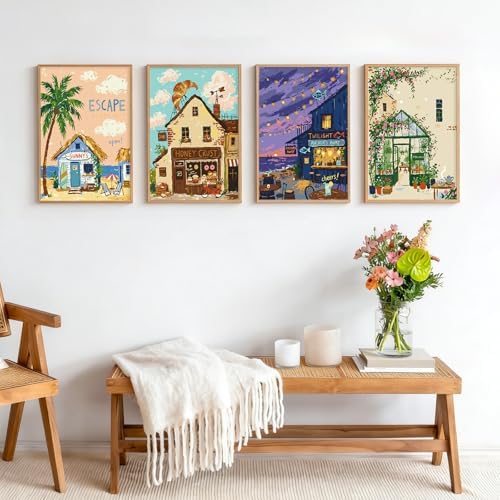 4 Pack Framed Paint by Numbers Kit for Adults Beginner with Wooden Easel, Landscape Easy Paint by Numbers with Frame, DIY Adult Paint by Numbers Kits on Canvas Framed for Home Decor Gift 8x12 Inch - Image 2