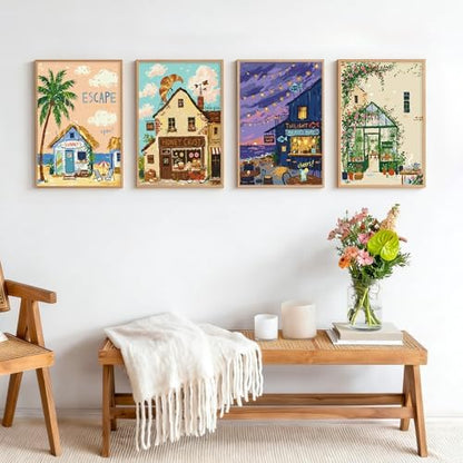 4 Pack Framed Paint by Numbers Kit for Adults Beginner with Wooden Easel, Landscape Easy Paint by Numbers with Frame, DIY Adult Paint by Numbers Kits on Canvas Framed for Home Decor Gift 8x12 Inch - Image 2