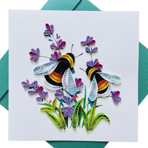 Quilling Cards, handmade card, quilled cards with Dedicated Paper, quilling birthday cards for women or all occasions: Mother's day, Father's day, Birthday... daisy bouquet (Lavender and bees) by SaigonWillingCraft