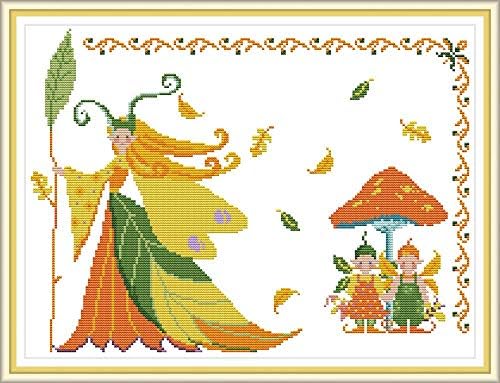 Howie's Needlepoint Cross Stitch Kits, 14CT Pre-Printed Pattern Needlepoint Kits, Full Range of Stamped Starter Kits (Autumn of Elves, 16.5 x 12.6 Inch) by HowiesNeedlepoint