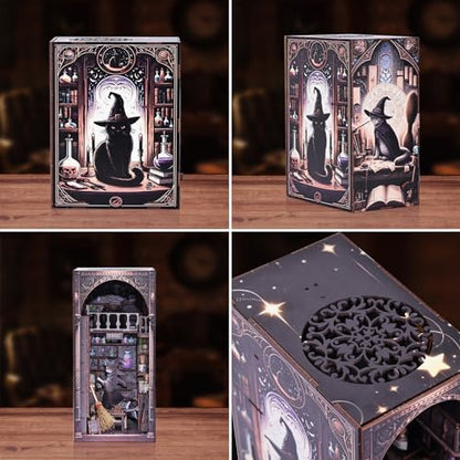Magic Wizard Cat 3D Book Nook Kit, DIY Miniature House Booknook Dollhouse Kit for Adults and Teens, 3D Wooden Puzzle Bookend Bookshelf Insert Decor, Mini Magic House Model Build Gift - Image 3