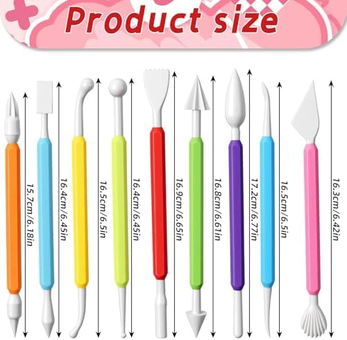 9 Pcs Air Dry Clay Tools, Double Head Clay Sculpting Tools for Adults Plastic Polymer Clay Tool for Molding Shaping Carving Dotting Trimming Pottery Cake Decoration DIY Craft - Image 2