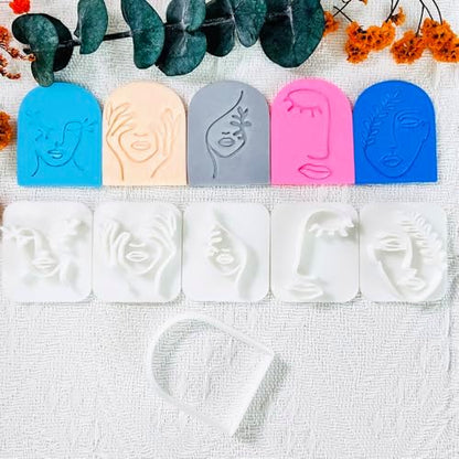 Polymer Clay Cutters Line Face Set – 6PCS Abstract Portrait Clay Cutters for Polymer Clay Jewelry, Clay Earring Cutters with Arch Shape and Face Texture Molds, Clay Tools for Artistic Earrings - Image 2