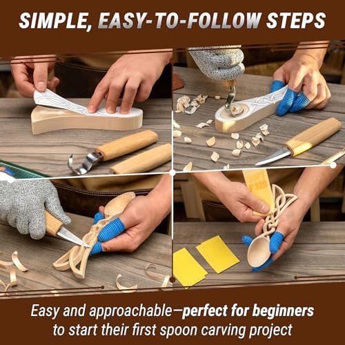 BeaverCraft Wood Spoon Carving Kit for Beginners DIY04 - Whittling Set Includes Spoon Carving Tools, Sloyd Whittling Knife Hook Knife, Basswood Blank - Woodworking Hobby Kit for Adults & Kids - Image 6