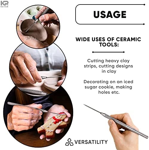 KETAR 4 Pcs Pottery ToolsTips, 6.3 Inch, Stainless Steel, Knurled Grip - Image 4