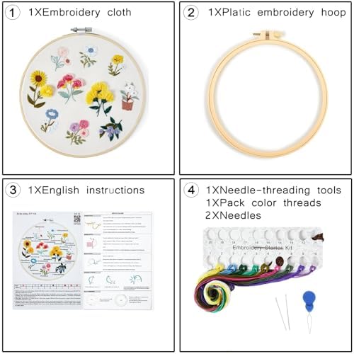 Embroidery Kit for Beginners Adults, Cute Flowers Embroidery Starter Kits, Floral Stamped Cross Stitch Kits for Beginner Adults Craft Kits for Women, Entire Set of Embroidery Supplies & Video Tutorial - Image 6