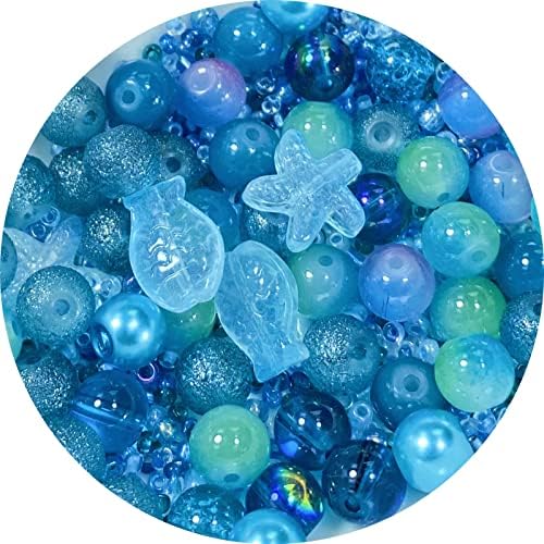 Assorted Glass Resin Beads Multi Size Colors Smooth Cracked Gravel Millet Spacer Beads for Bracelets Necklace Earring DIY Jewelry Making Craft(Starry Sky Blue Series) by ChooseBeadsChooseHonkoolly