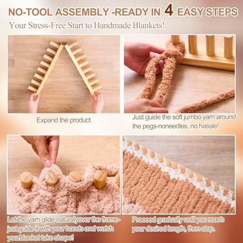 Novabright 28" Chunky Knitting Loom, Foldable Chunky Yarn Loom Adjustable DIY Blanket Knitting kit for DIY Scarves, Pillows, Home Decor, Yarn Craft, Beginner, Portable Hand Weaving Kit - Image 6