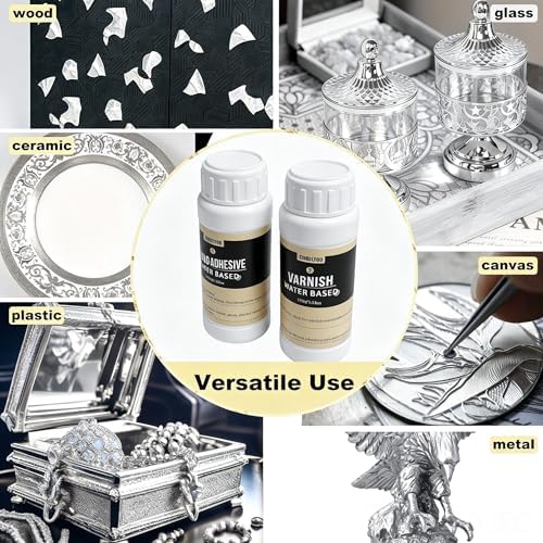 100 Pieces Silver Leaf Sheets, Complete Gilding Adhesive Kit for Leaf - Image 4