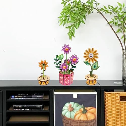 3D Wooden Flower DIY Kit with Sparkling Diamonds Layered Wood Crafts for Adults and Teens Home Decor Creative Building Project Unique Ornament Gift - Image 5