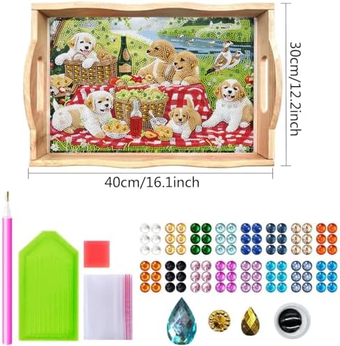 DOTSOPS 5D Dog Diamond Art Paintings Wooden Serving Trays with Handles - Image 2