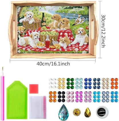 DOTSOPS 5D Dog Diamond Art Paintings Wooden Serving Trays with Handles - Image 2