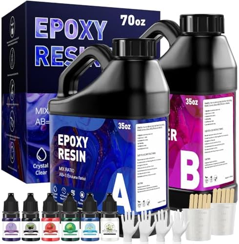 Epoxy Resin Kit 70OZ - No Yellowing & Less Bubble 2 Part Epoxy Resin for Beginners, 1:1 Ratio Art Resin for Wood Casting, Jewelry Making, Art Crafting & Countertop Coating (35OZ×2) by GRLELOU