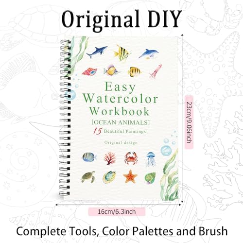 Watercolor Workbooks Ocean Animals, 15 Beautiful Paintings for Water Color Book Adult, Watercolor Coloring Book for Beginners, Watercolor Workbook for Adults Teens (Without Palette, Ocean Animals) - Image 3
