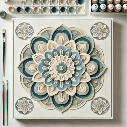 ColourMost's Original Paint by Numbers Kits-Serenity Mandalas #01 (16"x16" / 40x40cm) Includes Paints, Canvas, and Brushes -Wood-Framed Canvas (Pre-Stretched) - Image 3
