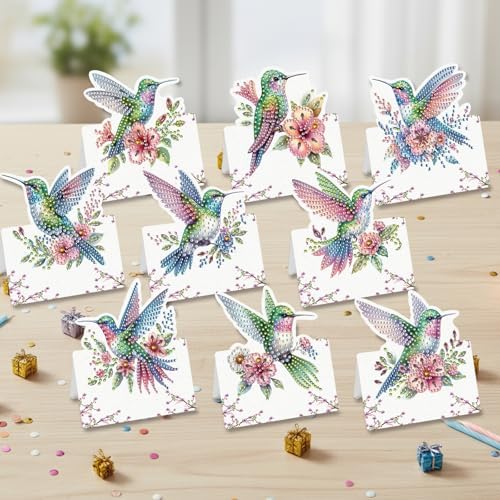 jinglinhh 12pcs Flower Hummingbird Diamond Art Painting Greeting Cards with Envelopes, DIY Card Making Kits for Adults, Diamond Art Christmas Cards for Birthday Holiday Postcards Craft Gifts - Image 5